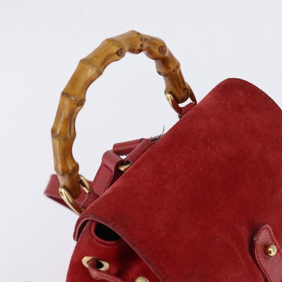 GUCCI Bamboo Backpack Suede Leather Red Gold 003 8030 Auth gh770 main image 14